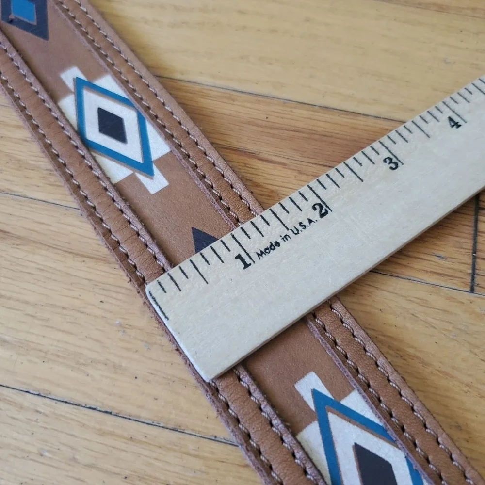 LoveStrength Painted Leather Hip Belt‎ Small Tan Aztec Boho Southwestern NEW